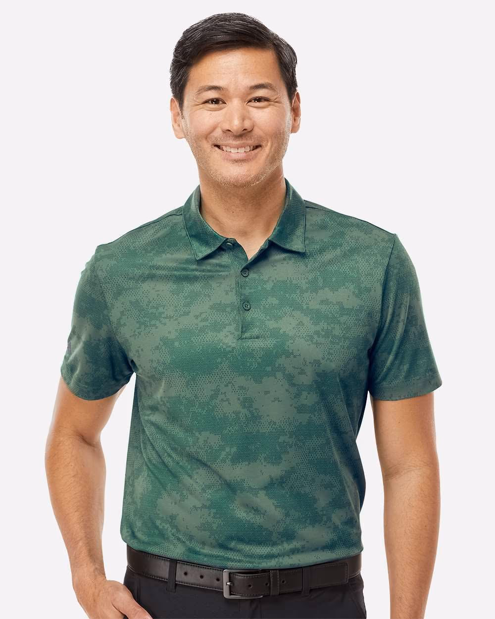 Custom Adidas Men's All Over Camo Print Polo - Green Oxide front