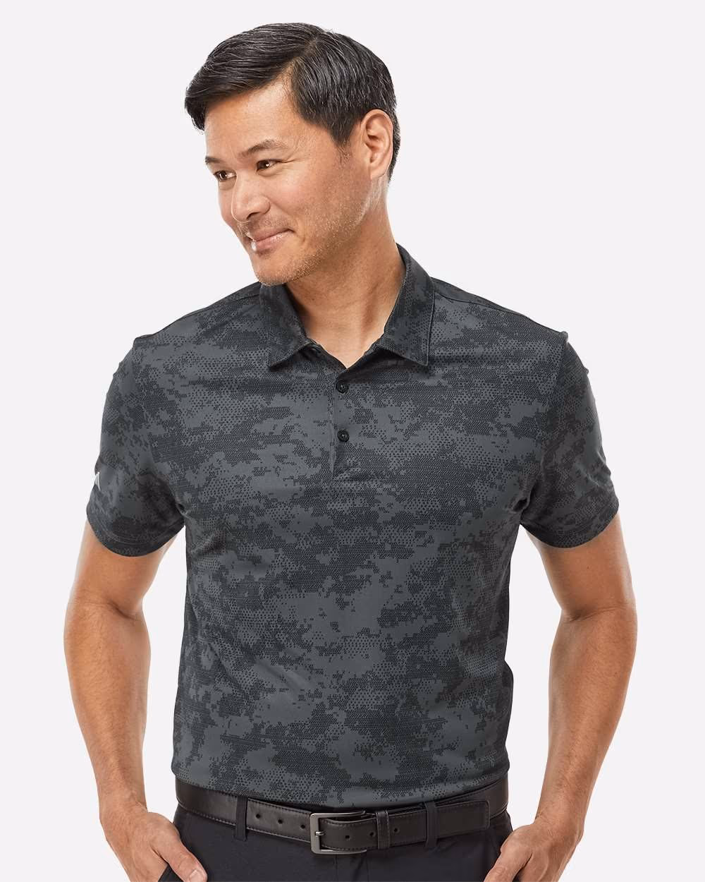 Adidas Men's All Over Camo Print Polo - Grey Six front