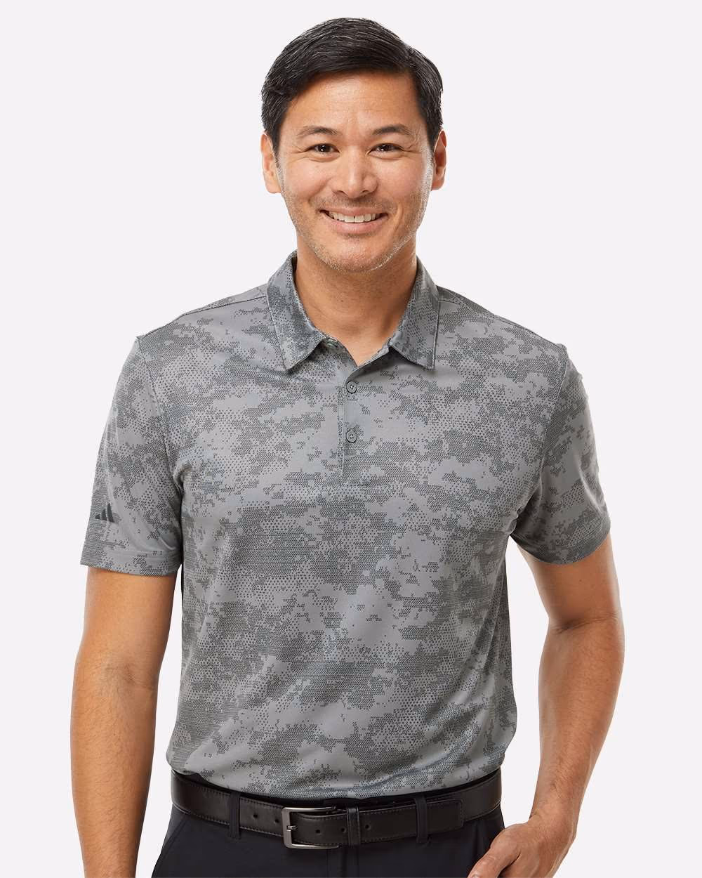 Adidas Men's All Over Camo Print Polo - Grey Three front