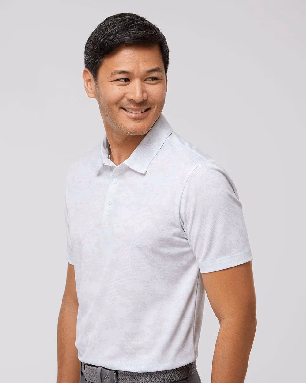 Custom Adidas Men's All Over Camo Print Polo - White side