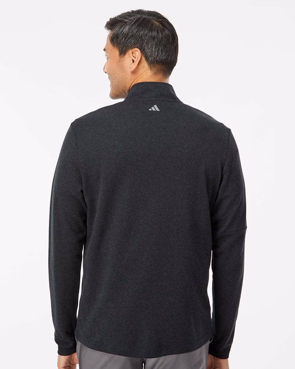 Custom Adidas Men's 3-Stripes Quarter-Zip Sweater Pullover - Black Melange back