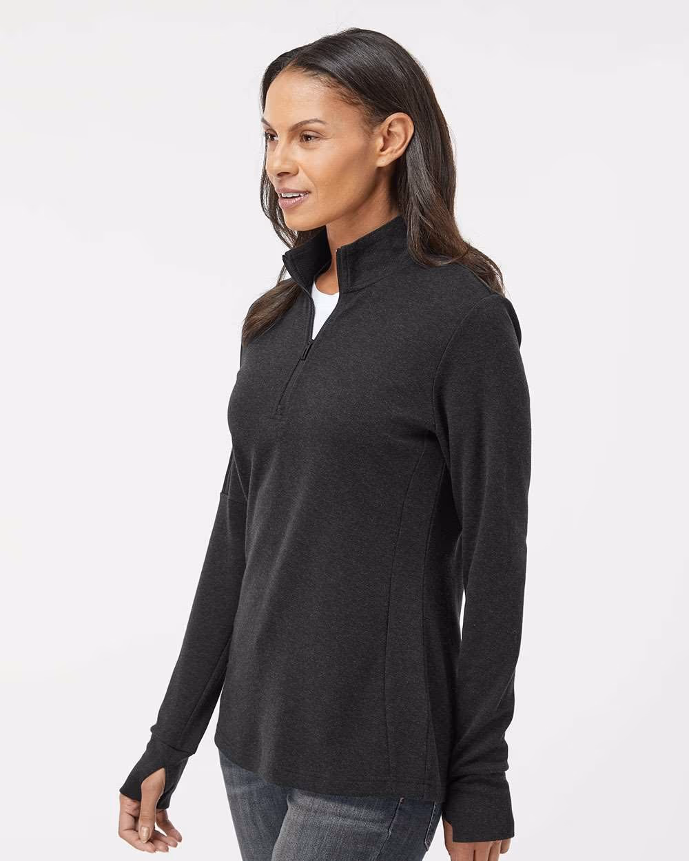Custom Adidas Women's 3-Stripes Quarter-Zip Sweater Pullover - Black Melange side