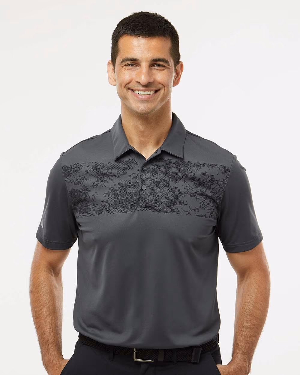 Custom Adidas Men's Camo Chest Print Polo - Grey Six front