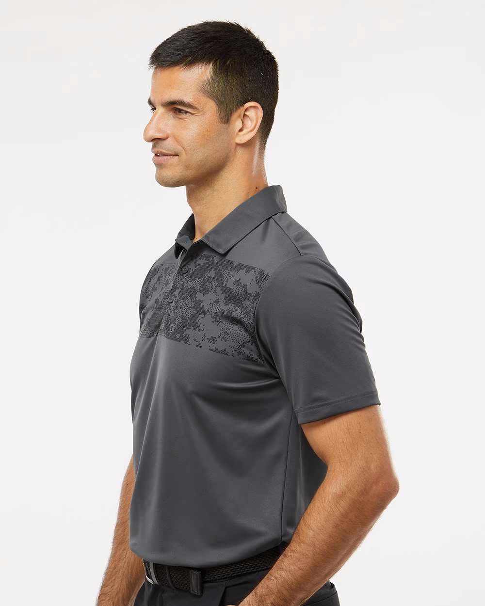 Custom Adidas Men's Camo Chest Print Polo - Grey Six side