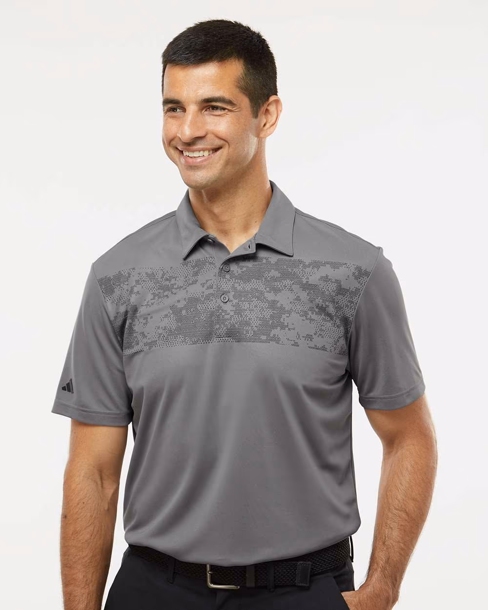 Adidas Men's Camo Chest Print Polo - Grey Three front