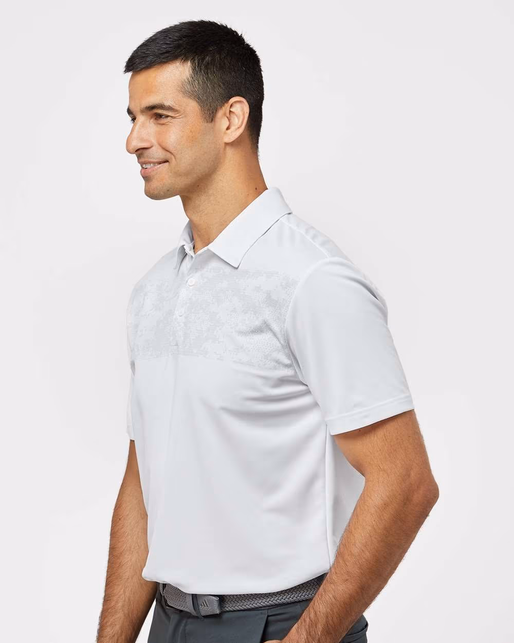 Custom Adidas Men's Camo Chest Print Polo - White side