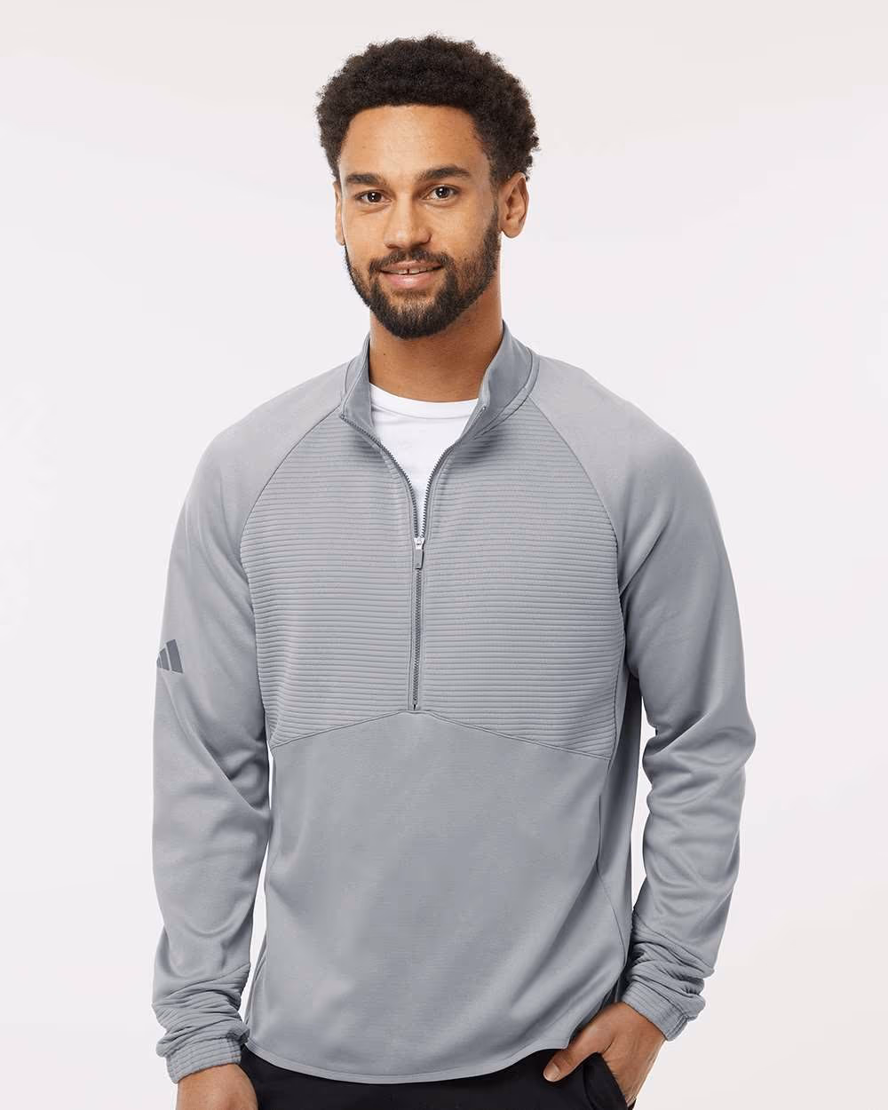 Adidas Men's Performance Quarter-Zip Pullover - Grey Three front