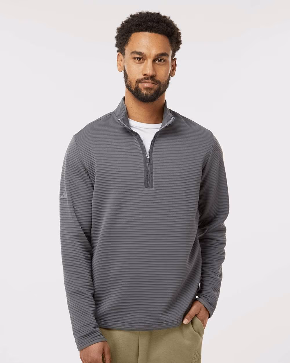 Adidas Men's Spacer Quarter-Zip Pullover - Grey Five front