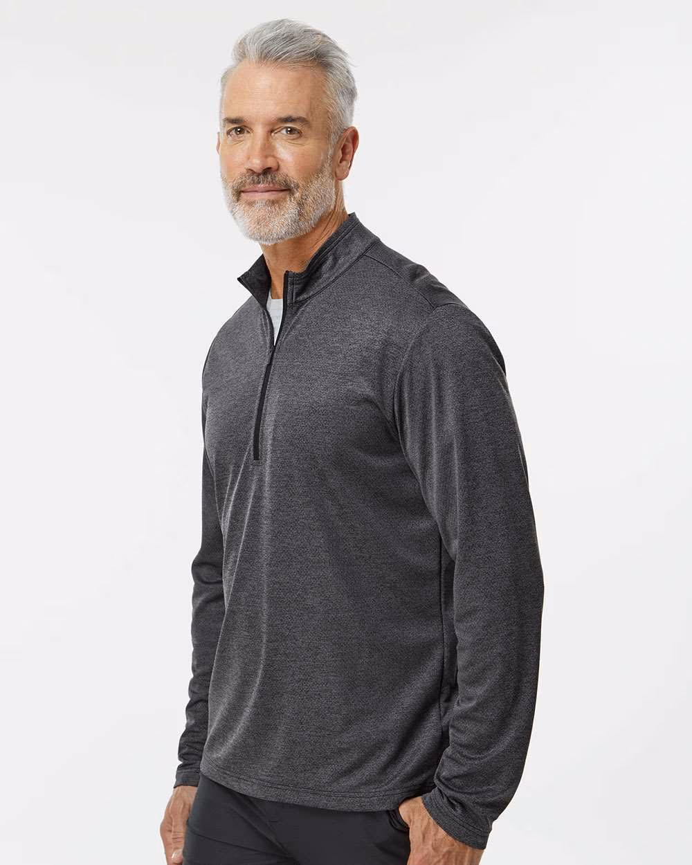 Custom Adidas Men's Space Dyed Quarter-Zip Pullover - Black Melange side