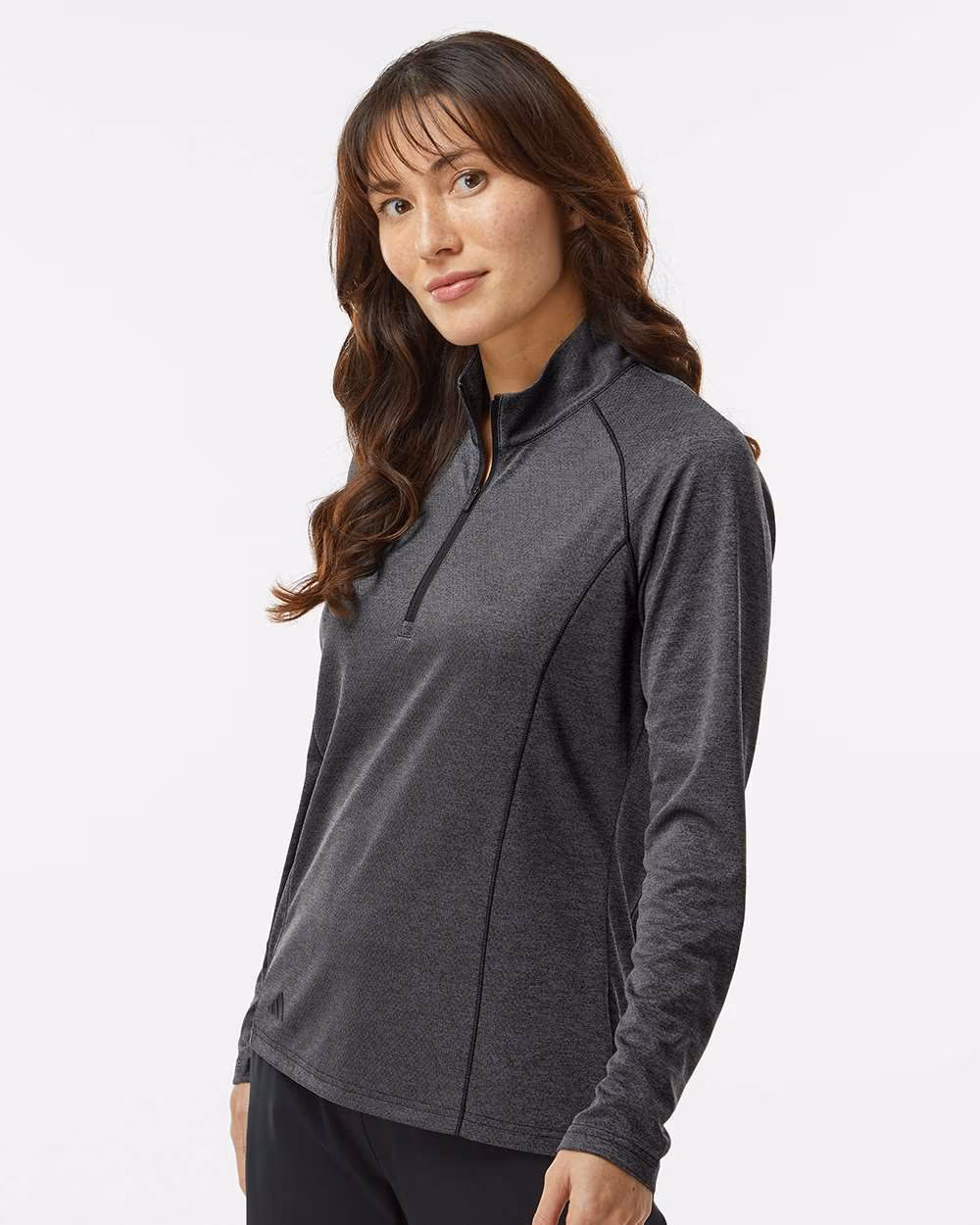 Custom Adidas Women's Space Dyed Quarter-Zip Pullover - Black Melange side