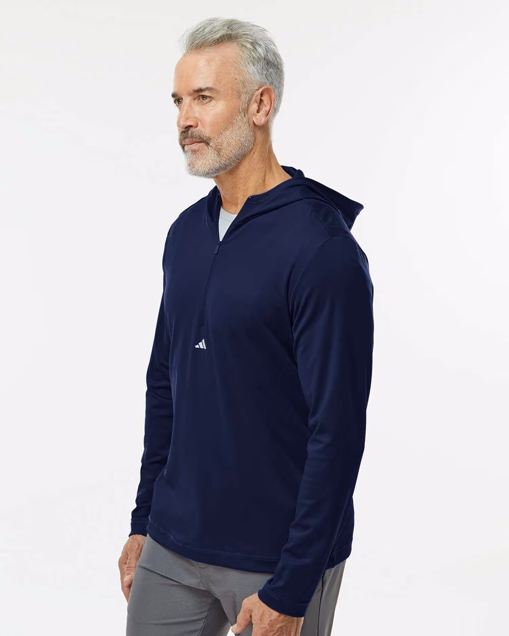 Custom Adidas Men's Lightweight Quarter-Zip Hooded Pullover - Collegiate Navy side