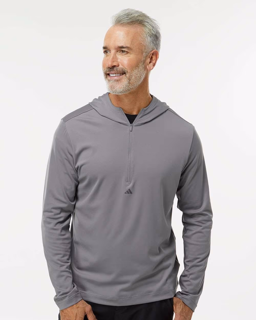 Adidas Men's Lightweight Quarter-Zip Hooded Pullover - Grey Three front