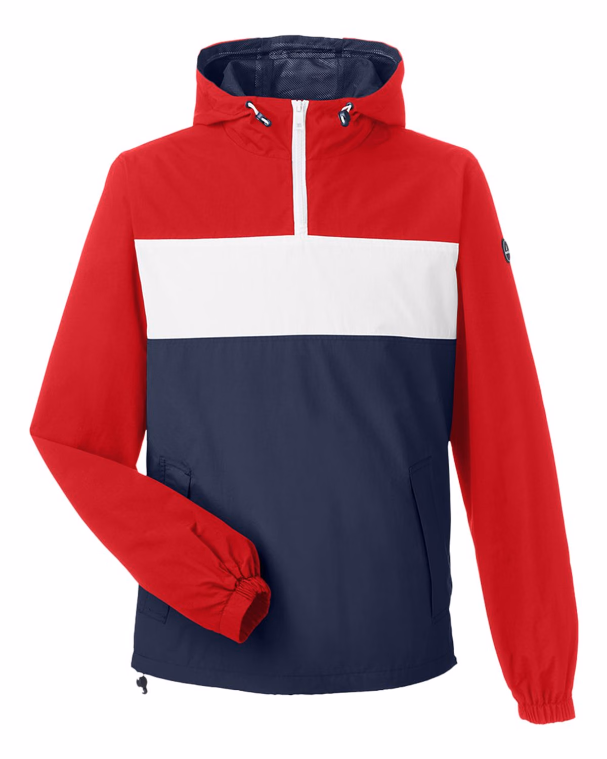 Nautica Unisex Windward Anorak Hooded Quarter-Zip Jacket - Red/ White/ Navy - front