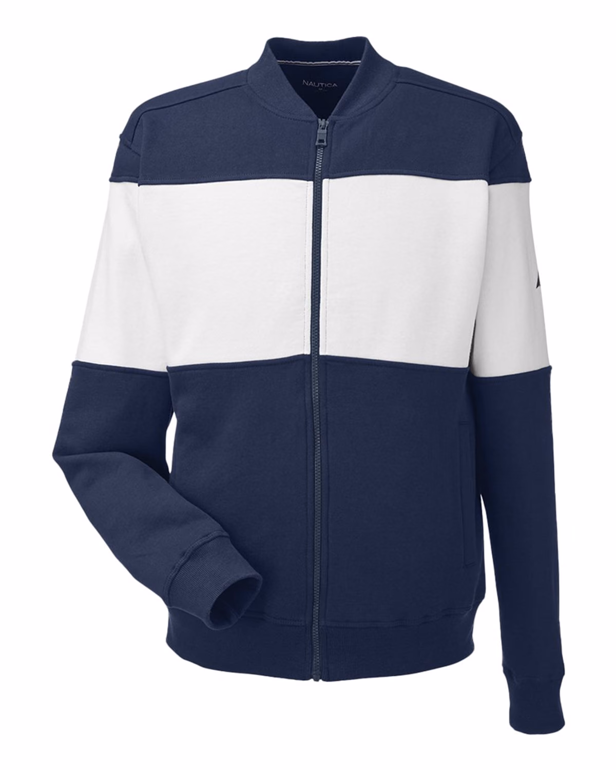 Nautica Unisex Anchor Fleece Colorblocked Bomber Jacket - Navy/ White - front