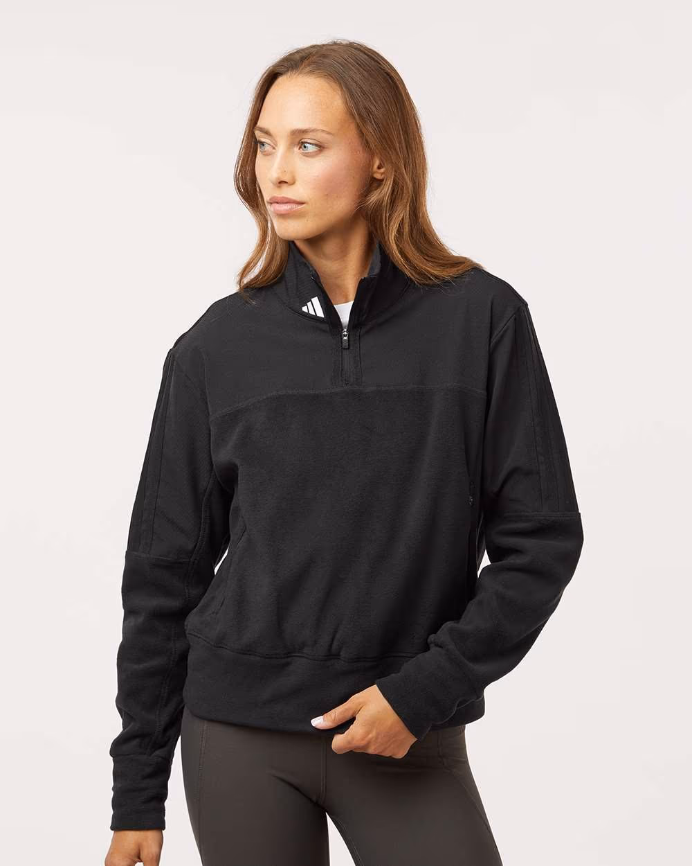 Adidas Women's Fleece Quarter-Zip Pullover - Black front