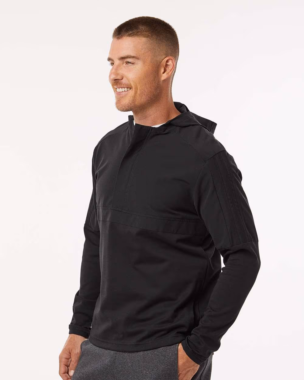Custom Adidas Men's Half-Zip Hooded Anorak - Black side