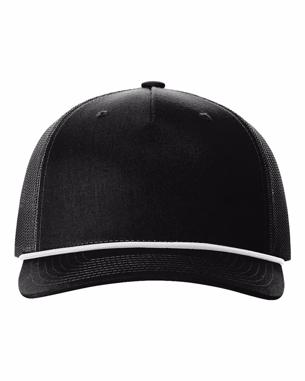 Richardson Five-Panel Trucker Rope Cap - Black/ White front