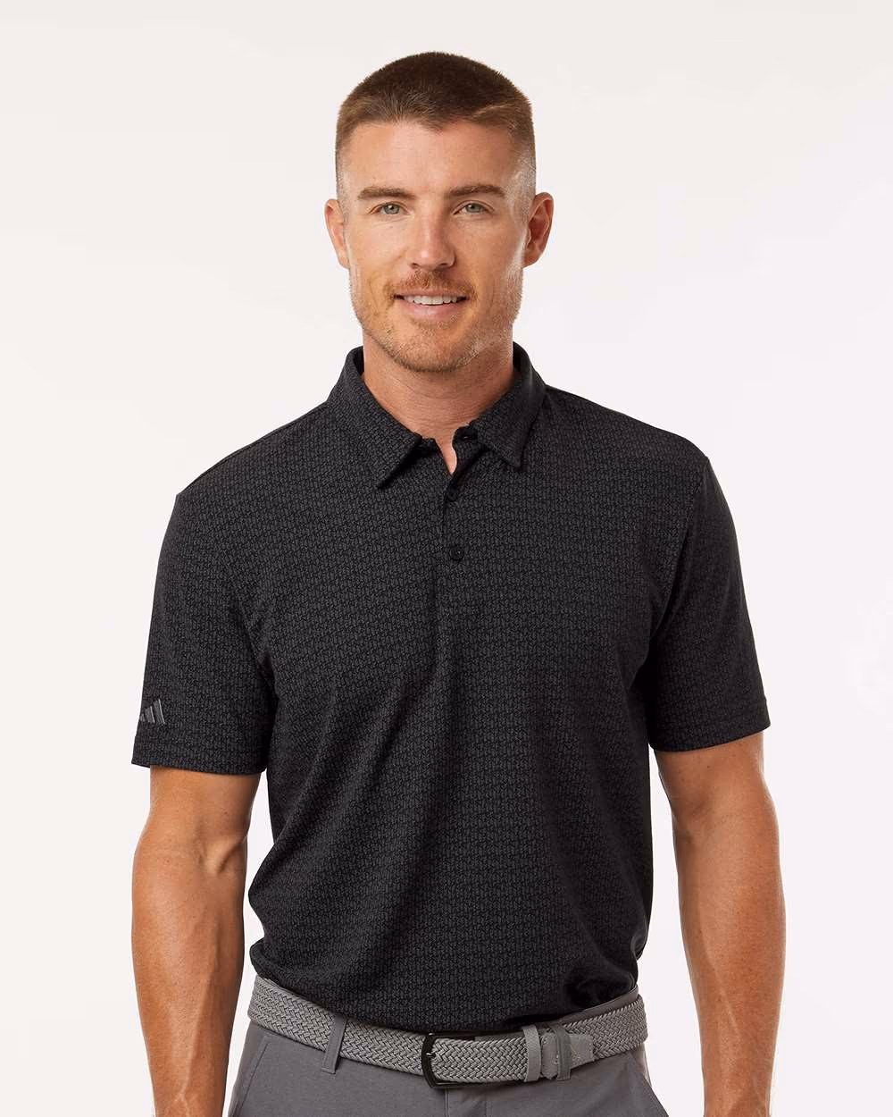 Custom Adidas Men's Blended Printed Polo - Black front