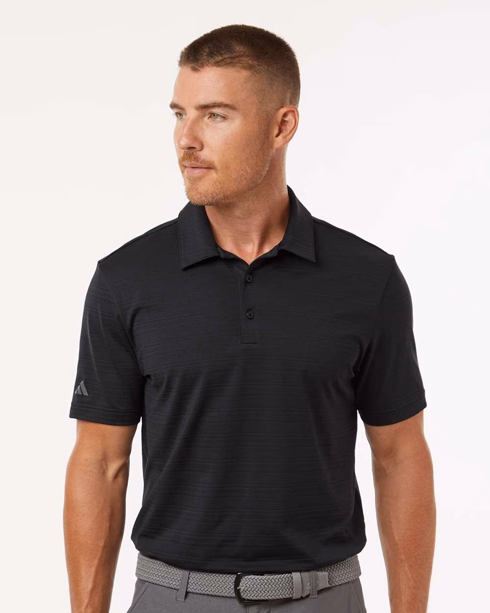 Custom Adidas Men's Textured Stripe Polo - Black front