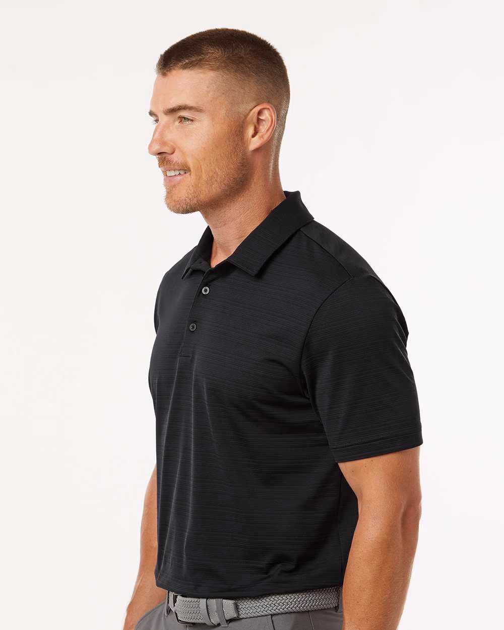 Custom Adidas Men's Textured Stripe Polo - Black side