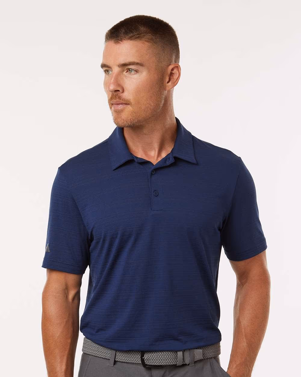 Adidas Men's Textured Stripe Polo - Dark Blue front
