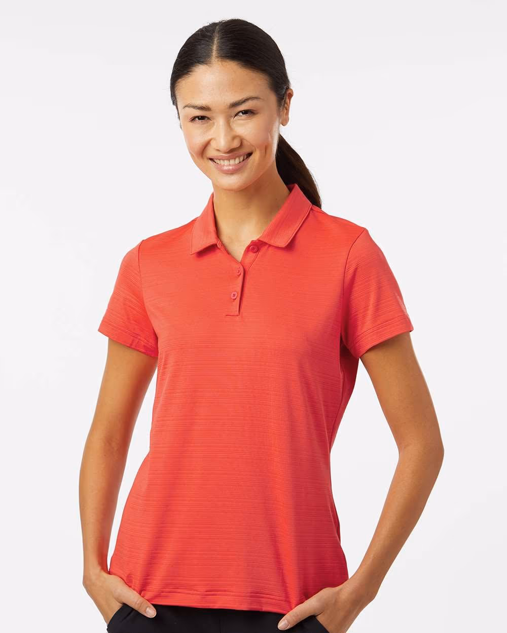 Adidas Women's Textured Stripe Polo - Bright Red front