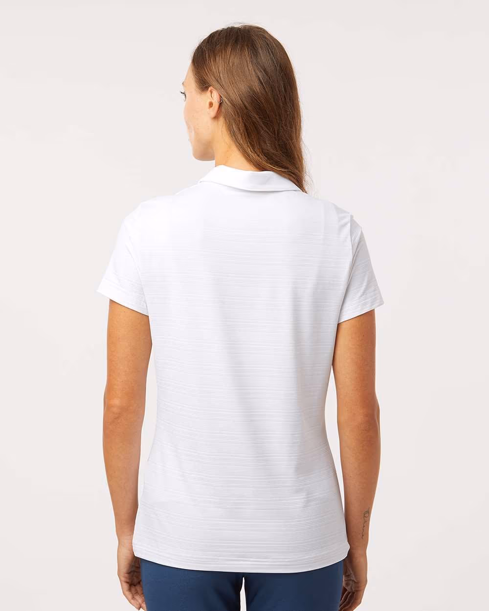Custom Adidas Women's Textured Stripe Polo - White back