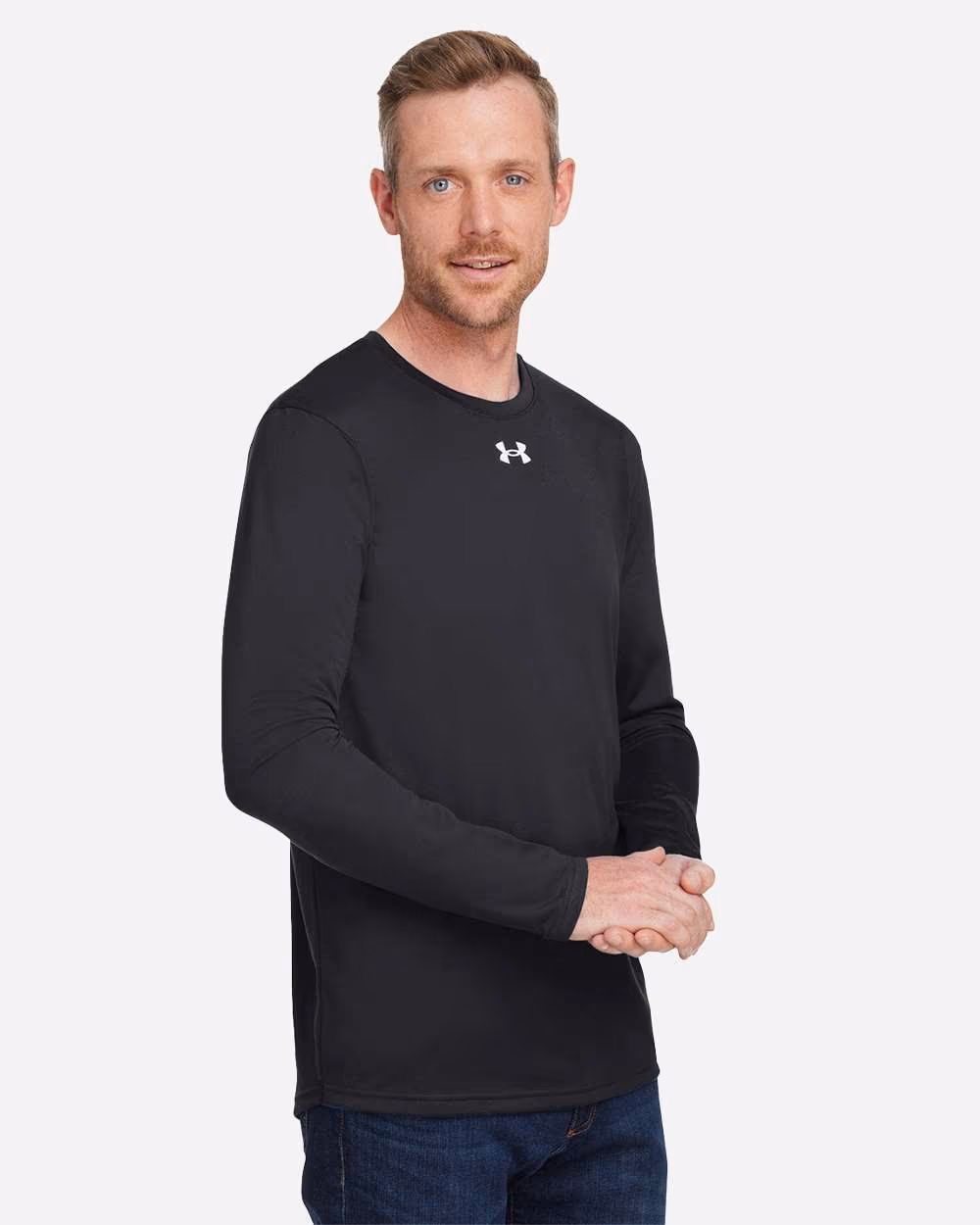 Custom Under Armour Men's Team Tech™ Long Sleeve T-Shirt - Black/ White side