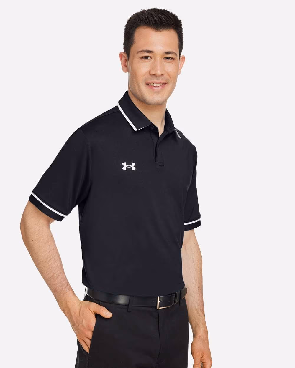 Custom Under Armour Men's Tipped Teams Performance Polo - Black/ White side