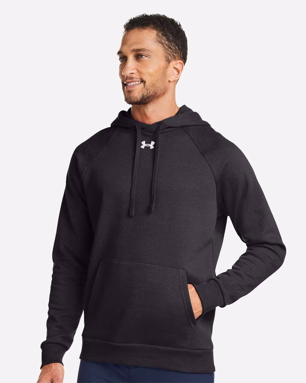 Custom Under Armour Men's Rival Fleece Hooded Sweatshirt - Black/ White side