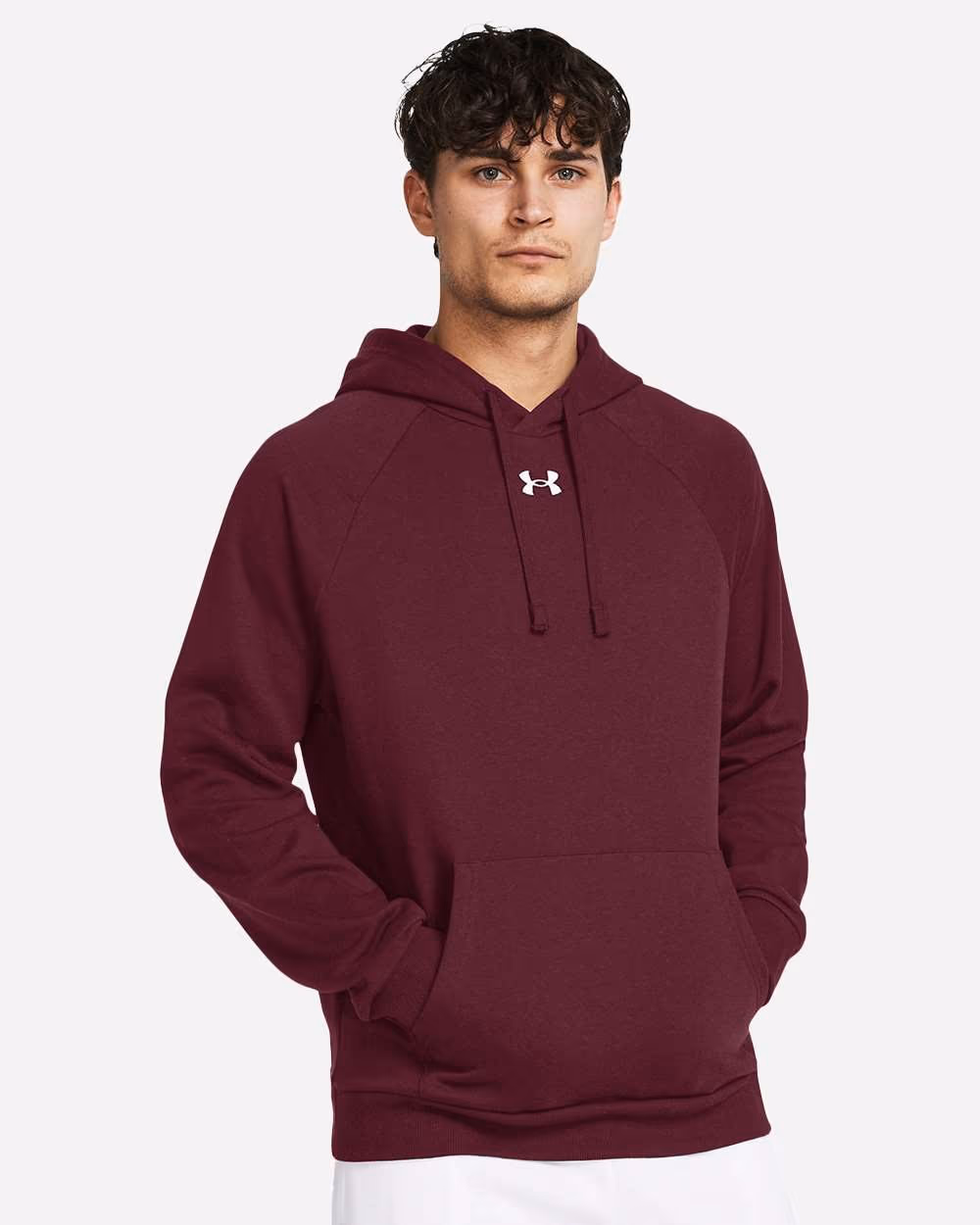 Under Armour Men's Rival Fleece Hooded Sweatshirt - Maroon/ White front