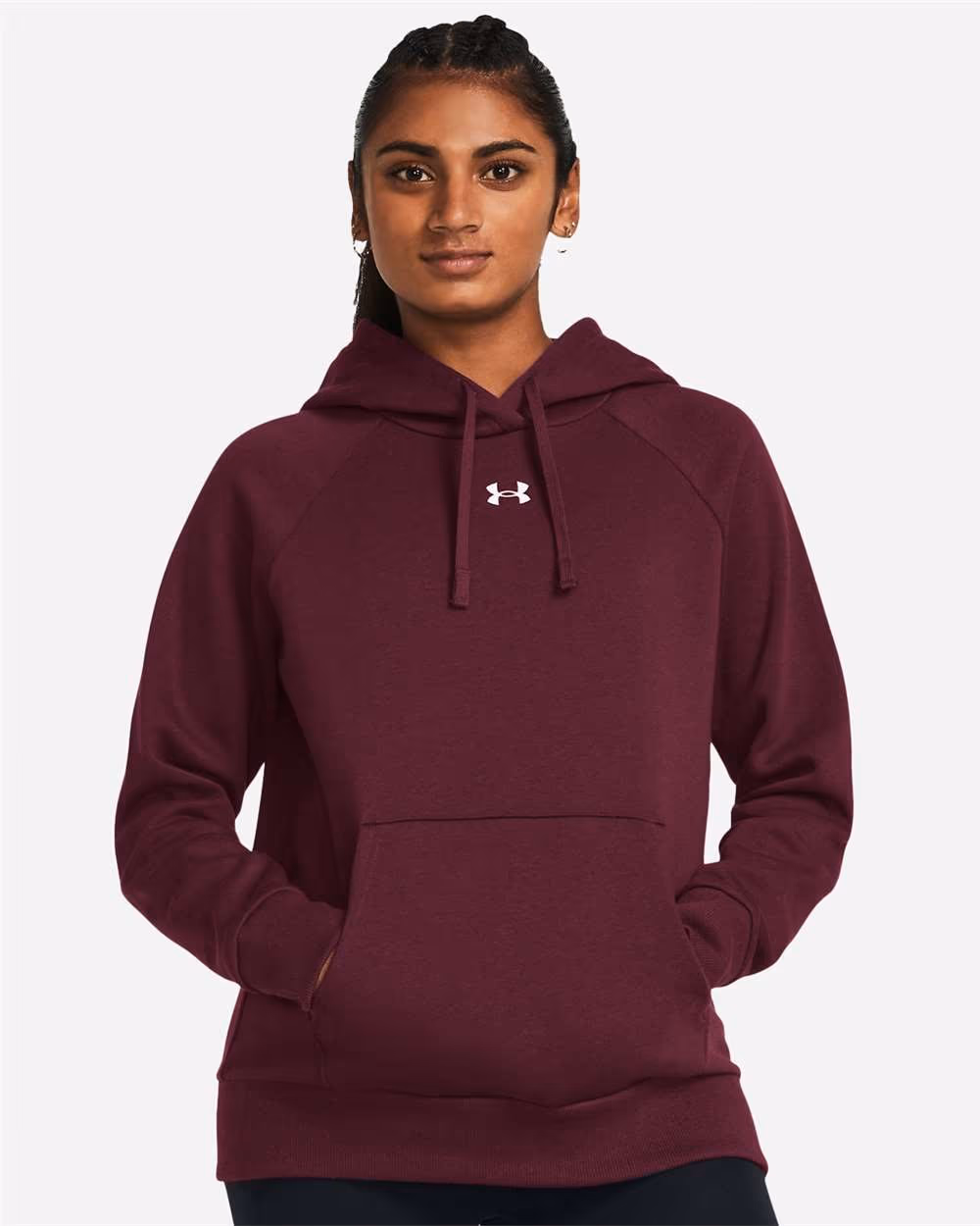 Under Armour Women's Rival Fleece Hooded Sweatshirt - Maroon/ White front