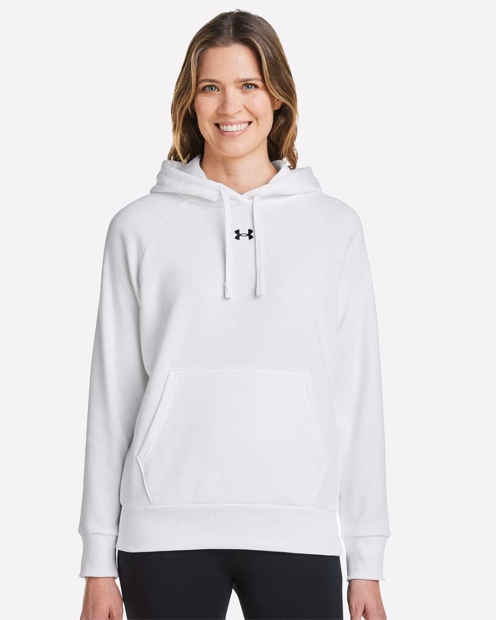 Under Armour Women's Rival Fleece Hooded Sweatshirt - White/ Black front