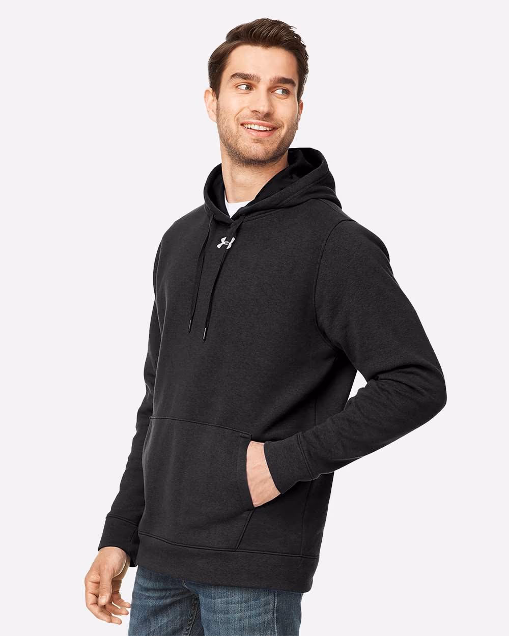 Custom Under Armour Men's Hustle Hooded Sweatshirt - Black/ White side