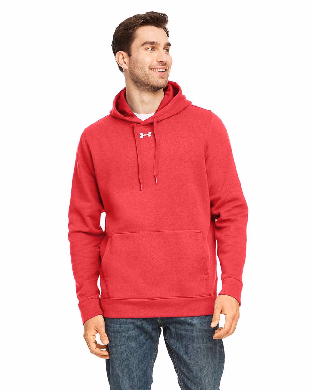 Custom Under Armour Men's Hustle Hooded Sweatshirt - Red/ White front