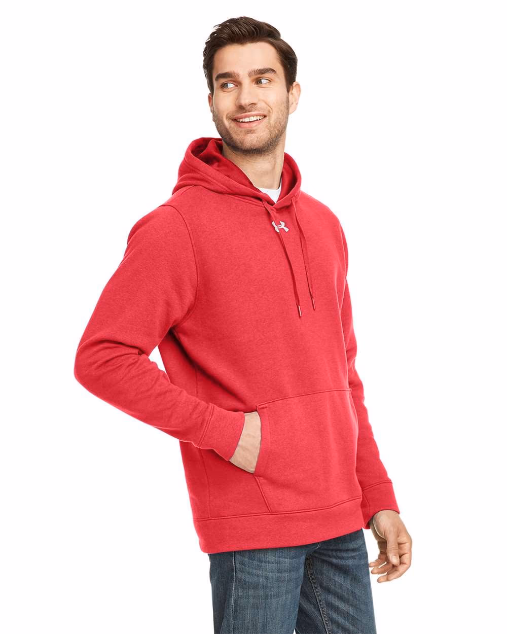 Custom Under Armour Men's Hustle Hooded Sweatshirt - Red/ White side