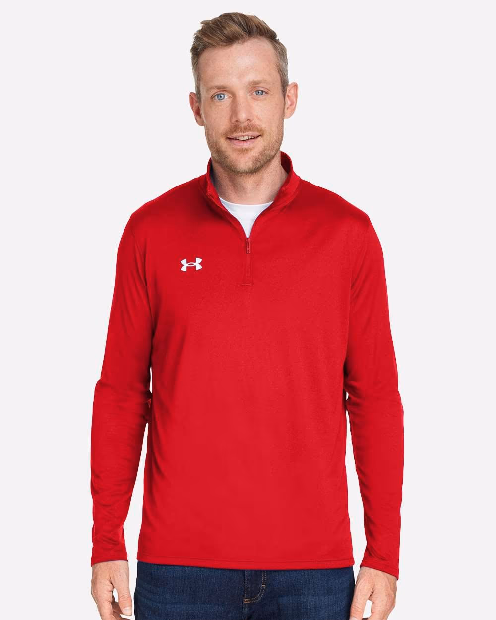 Under Armour Men's Team Tech™ Quarter-Zip Pullover - Red/ White front