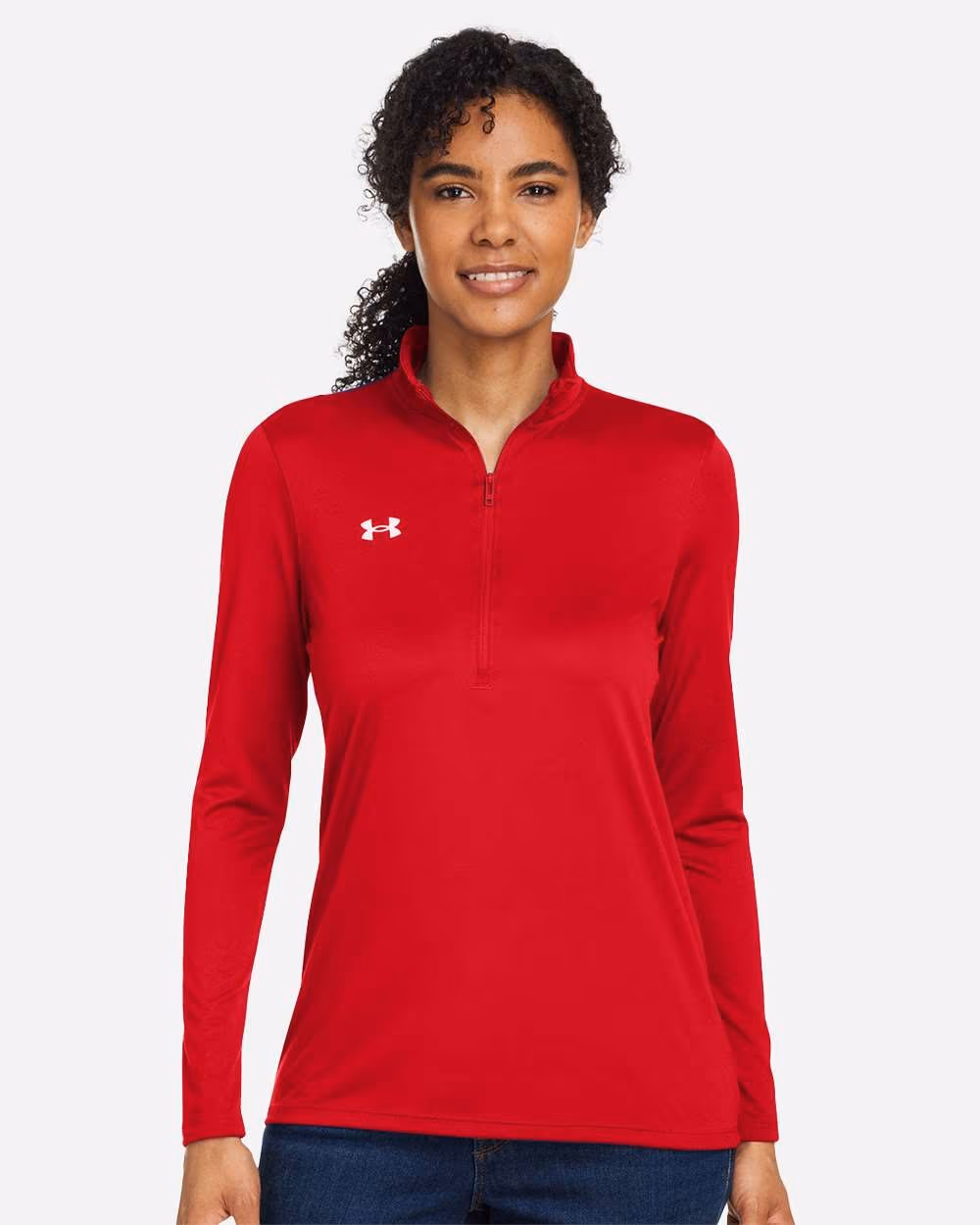 Under Armour Women's Team Tech™ Half-Zip Pullover - Red/ White front