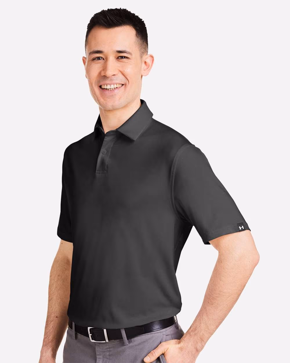 Custom Under Armour Men's Recycled Polo - Black/ White side