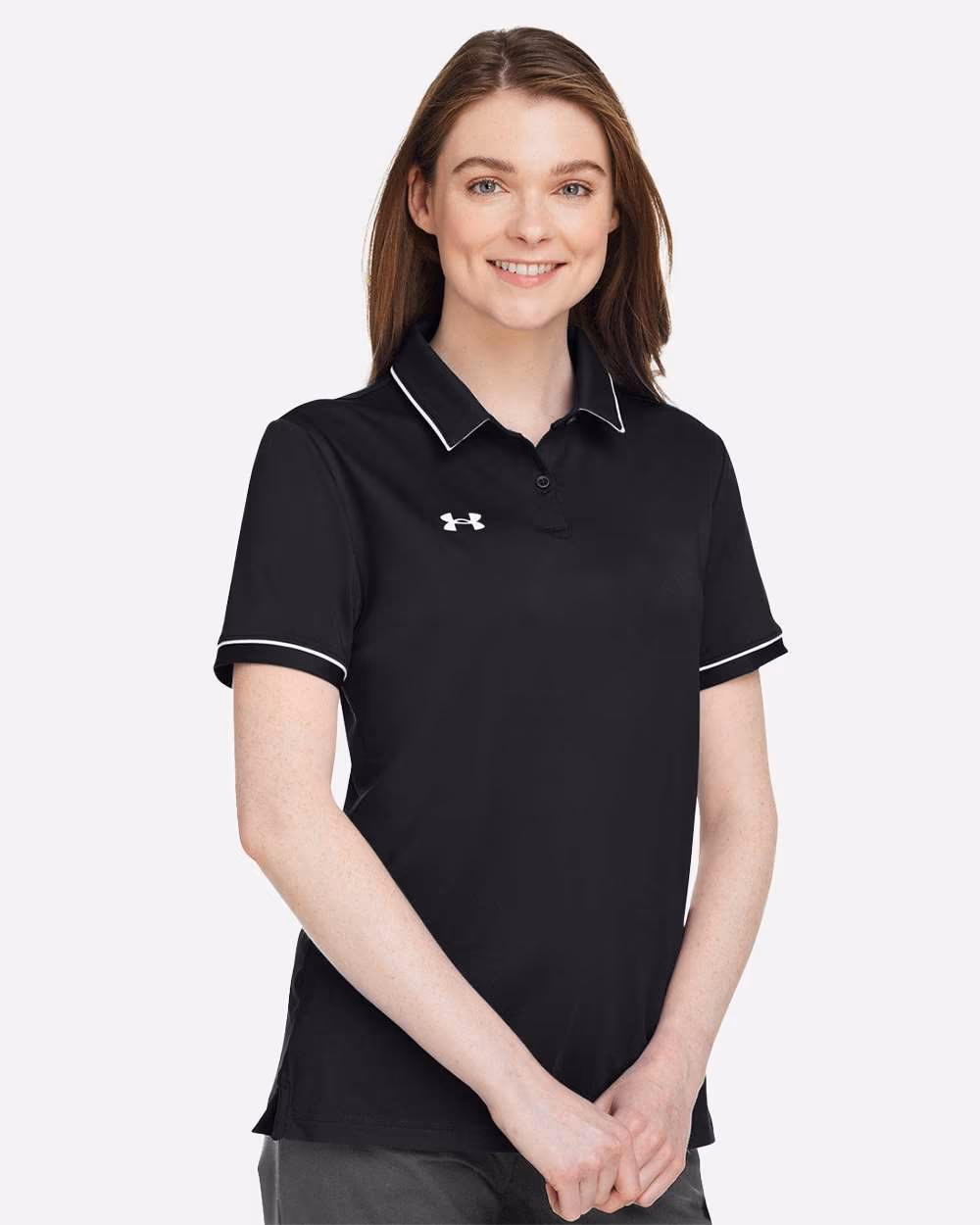 Custom Under Armour Women's Tipped Teams Performance Polo - Black/ White side