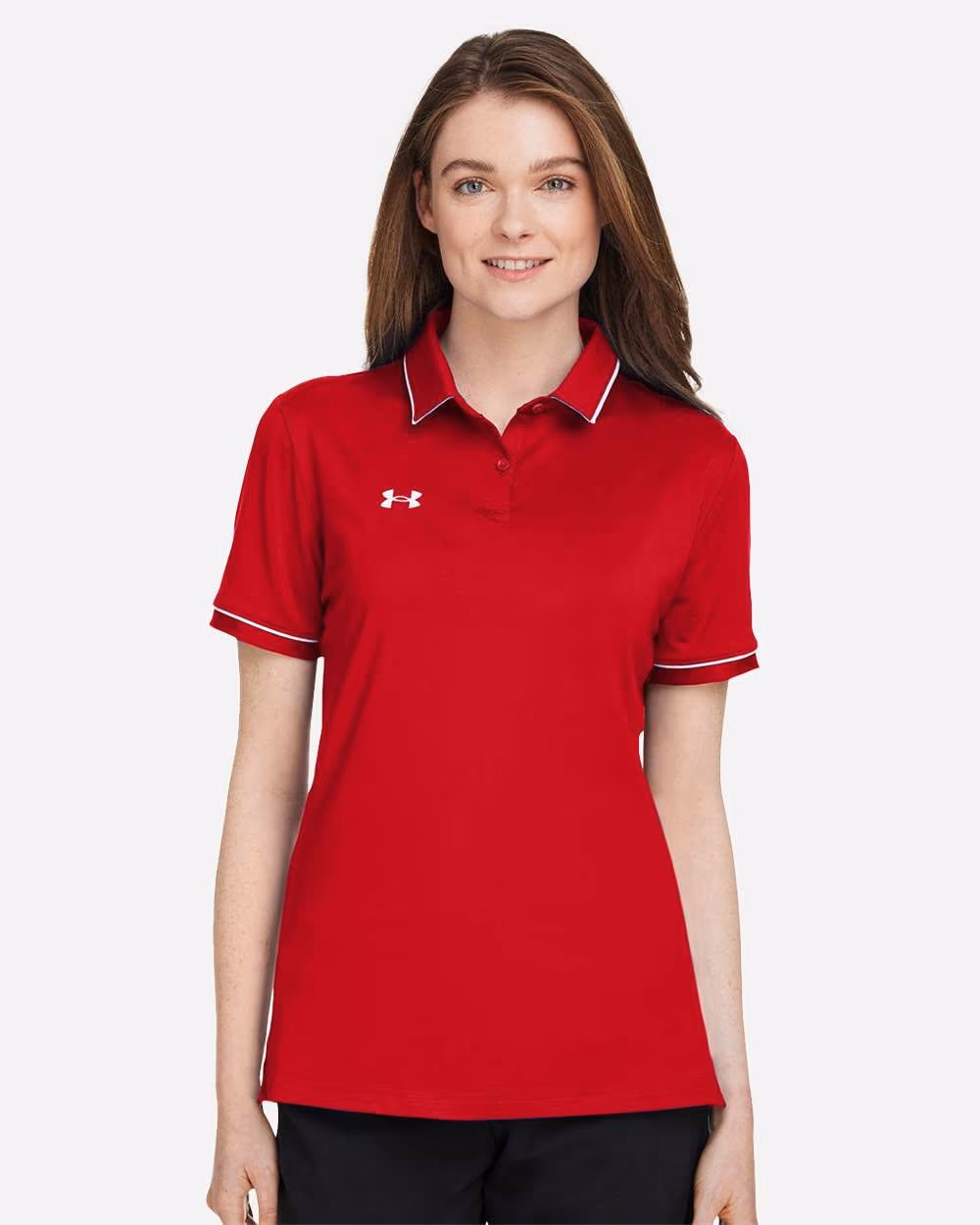 Under Armour Women's Tipped Teams Performance Polo - Red/ White front