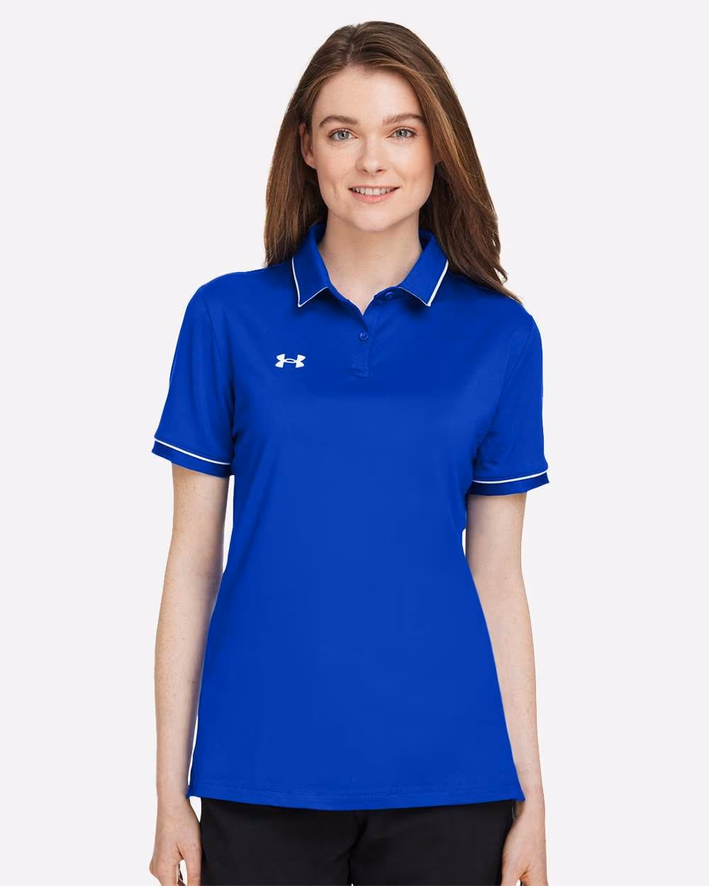 Under Armour Women's Tipped Teams Performance Polo - Royal/ White front
