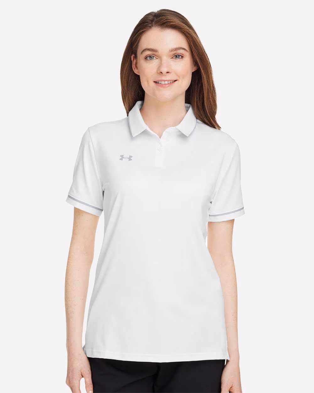 Under Armour Women's Tipped Teams Performance Polo - White/ Mod Grey front