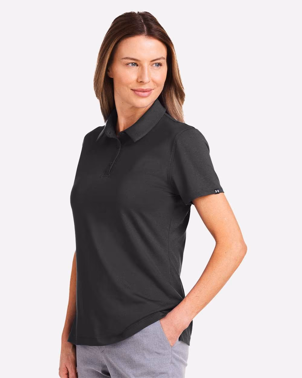 Custom Under Armour Women's Recycled Polo - Black/ White side