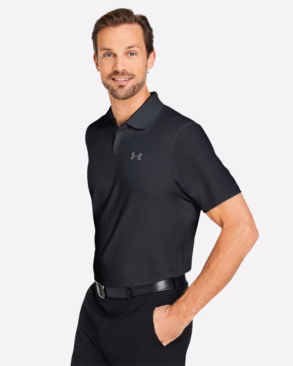 Custom Under Armour Men's Performance 3.0 Golf Polo - Black/ PTC Grey side