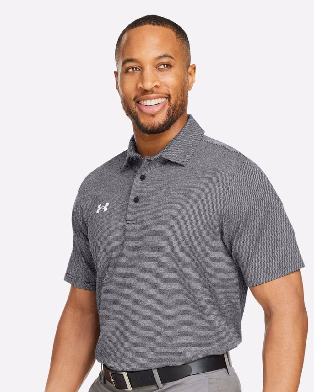 Custom Under Armour Men's Destin Drive "UA Playoff Team Stripe" Performance Polo - Black/ White side