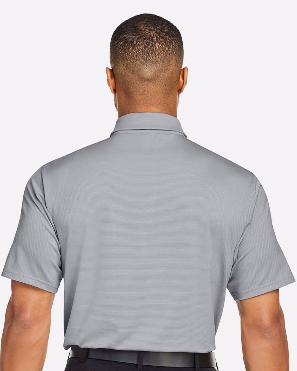 Custom Under Armour Men's Destin Drive "UA Playoff Team Stripe" Performance Polo - Mod Grey/ White back