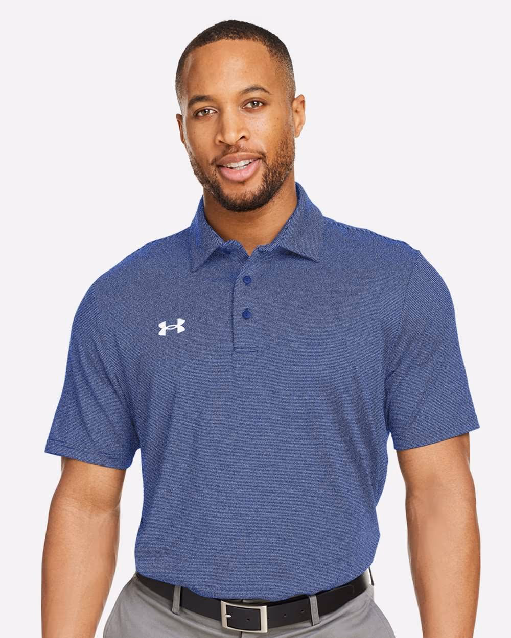 Under Armour Men's Destin Drive "UA Playoff Team Stripe" Performance Polo - Royal/ White front