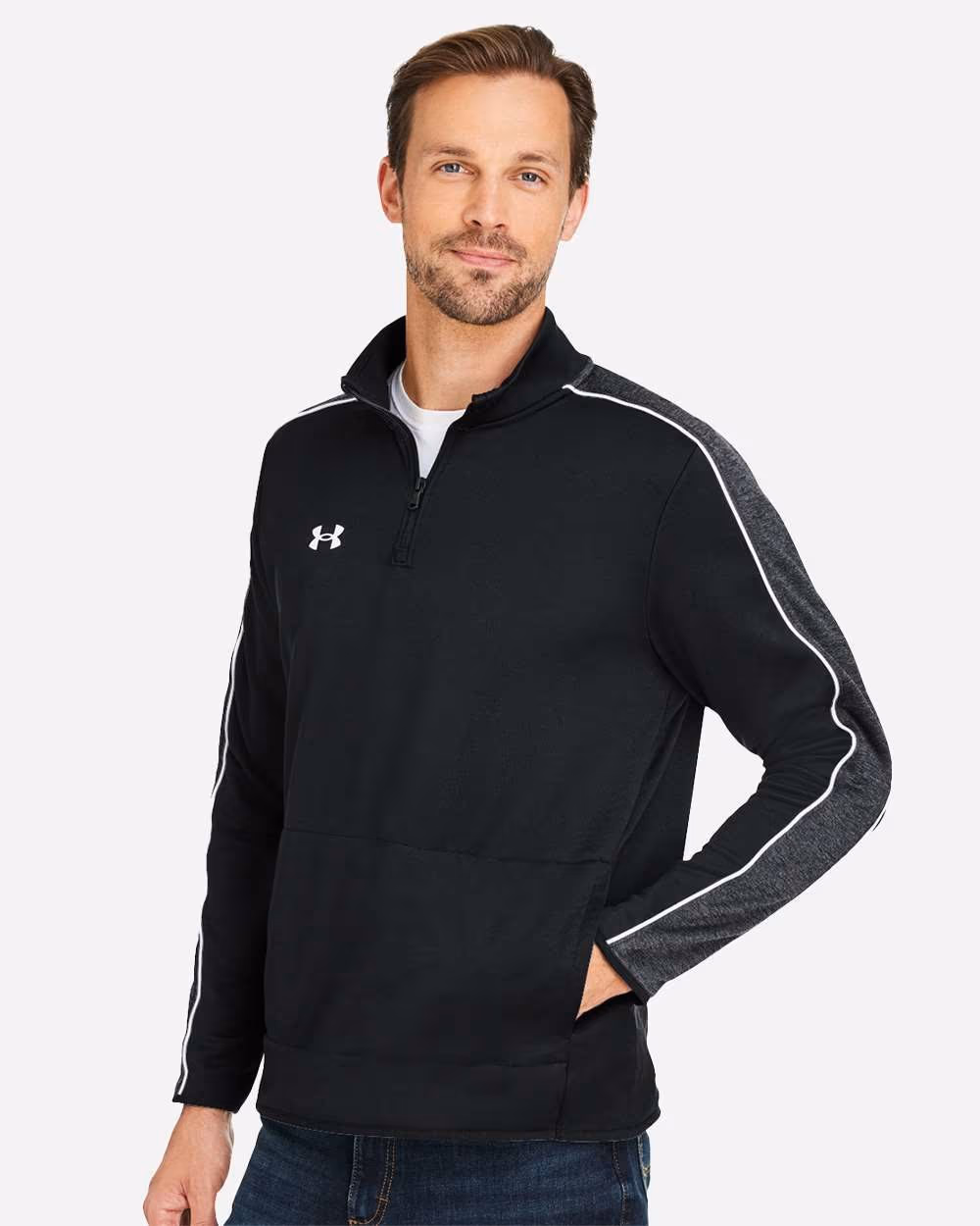 Custom Under Armour Men's Command 2.0 Quarter-Zip Pullover - Black/ White side