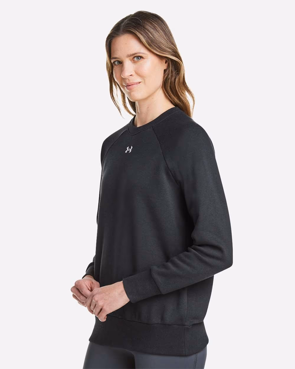 Custom Under Armour Women's Rival Fleece Crewneck Sweatshirt - Black/ White side